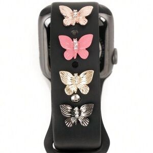 4pcs Glossy Butterfly Watch Band Charms – Fashion Strap Decor Set